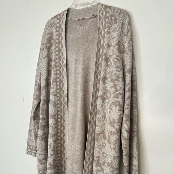 Soft Surroundings Ivy Shimmer Long Cardigan Large Metallic Floral Print Duster - Picture 3 of 11